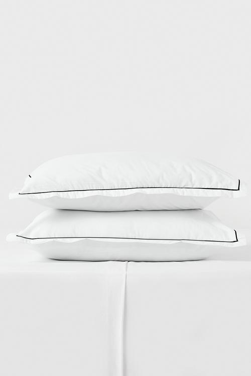 Oxford Satin Stitch std 2pk pillow case - white & black