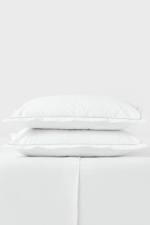 Oxford Satin Stitch std 2pk pillow case - white & natural