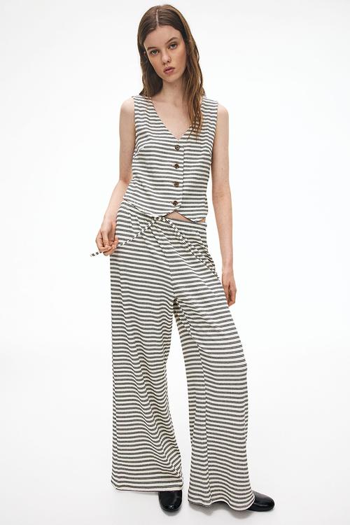 Wide drawstring trousers - cream striped