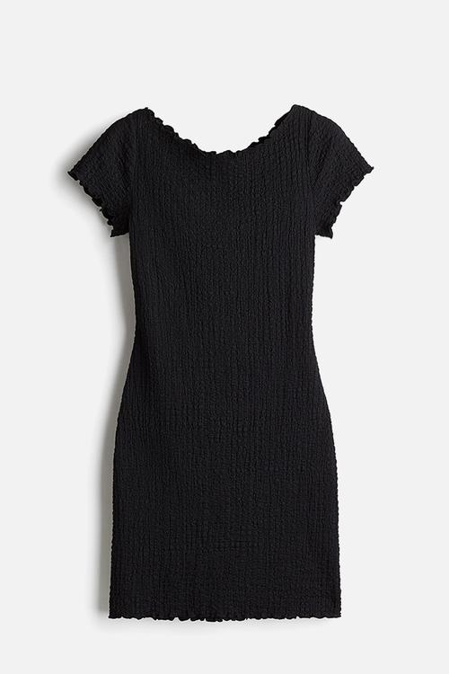 Overlock-detail crinkled dress - black