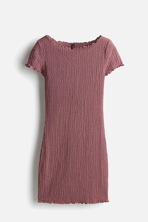 Overlock-detail crinkled dress - old rose