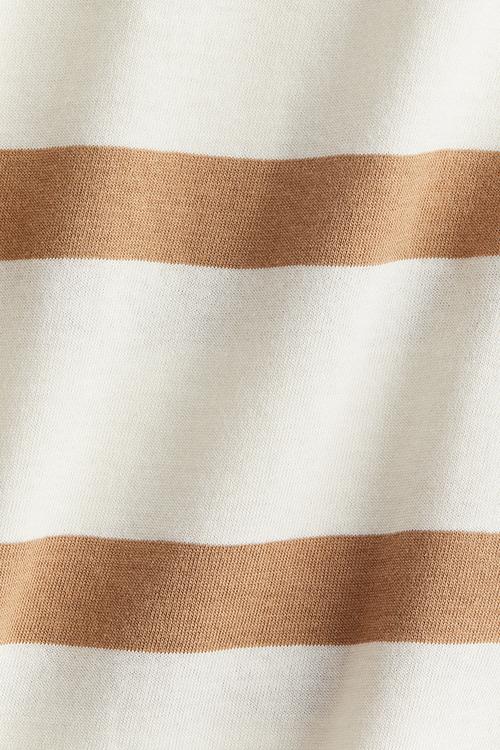 Boat-neck cotton top - white & beige striped