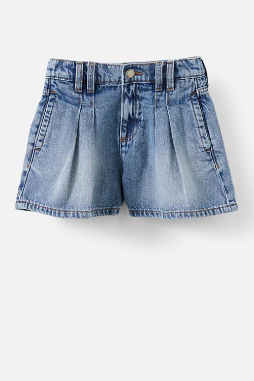 Sarai pleat front denim short - blue haven mid blue