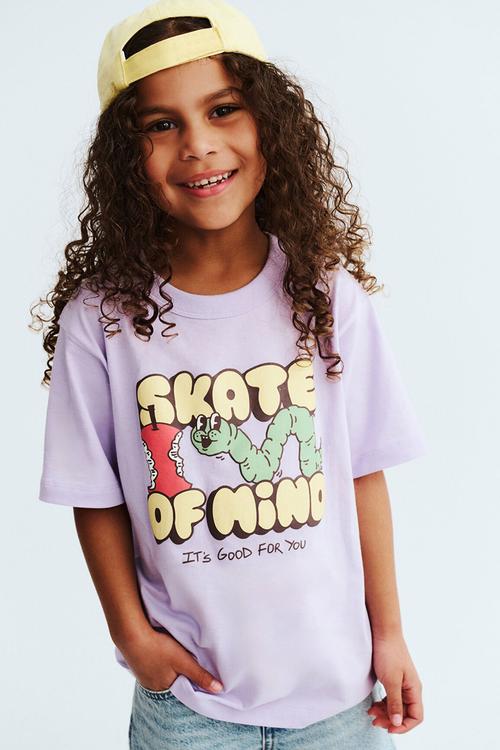 Poppy oversize graphic print tee - vintage lilac/skate of mind
