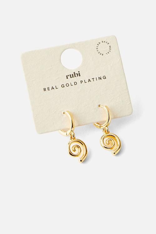 Huggie hoop earring- gold plated textured swirl