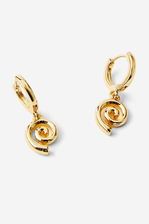 Huggie hoop earring- gold plated textured swirl