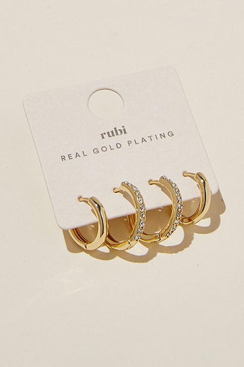 2pk mid earring- gold plated fine diamante
