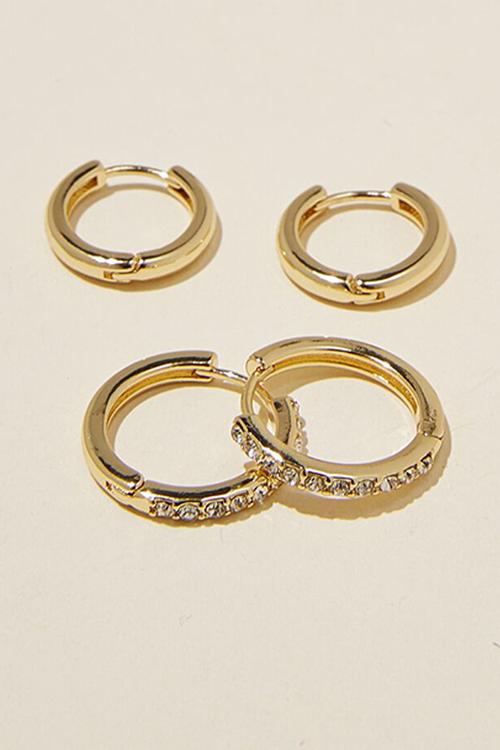 2pk mid earring- gold plated fine diamante