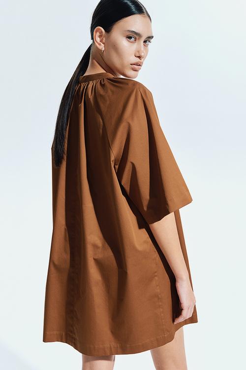 A-line cotton dress - brown