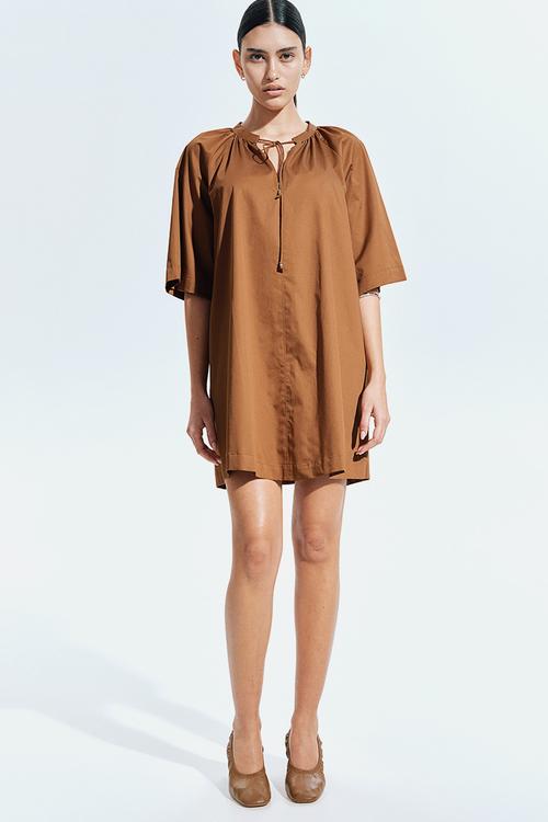 A-line cotton dress - brown