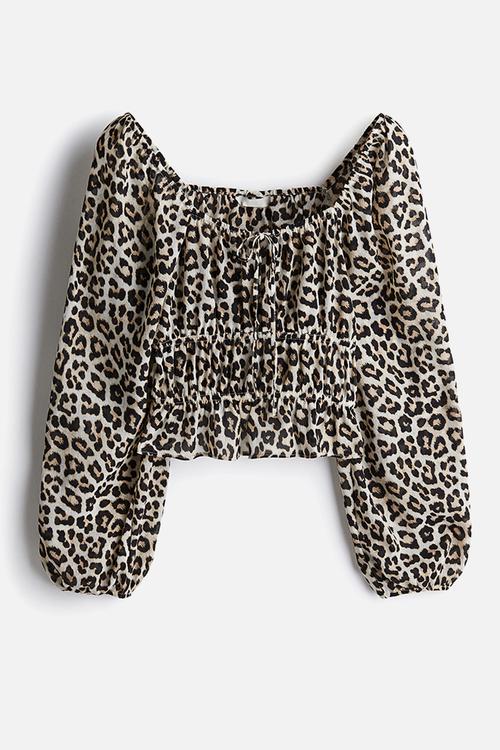 Crinkled blouse - white & leopard print 