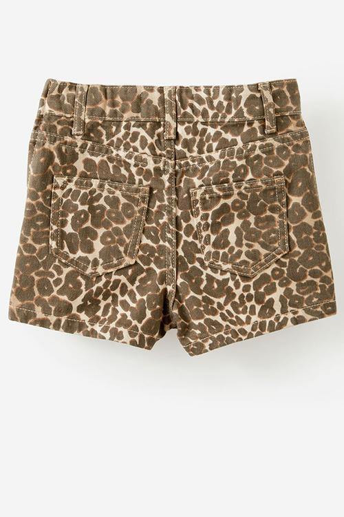 Pleat front denim skort - summer leopard