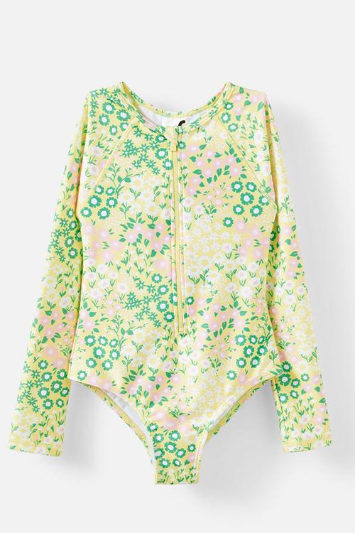 Lydia low bow one piece - baby yellow/floral