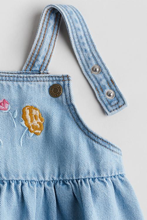 Denim dungaree dress - denim blue & flowers