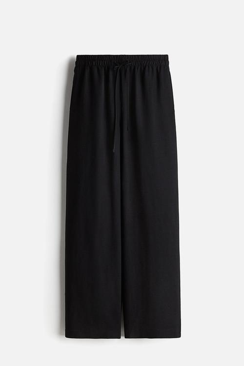 Linen-blend trousers - black