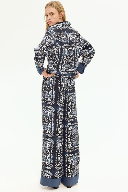 Patterned trousers - dark blue paisley-patterned