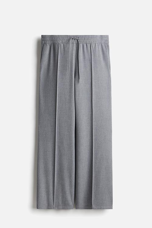 Crease-leg drawstring trousers - grey marl
