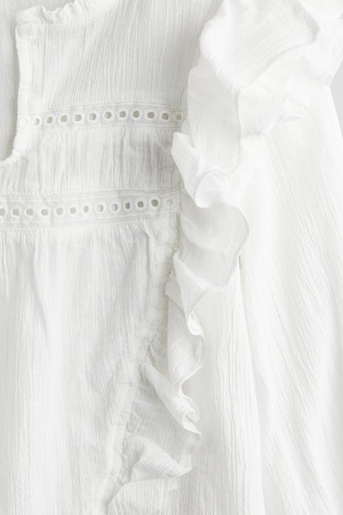 Flounced cotton blouse - white