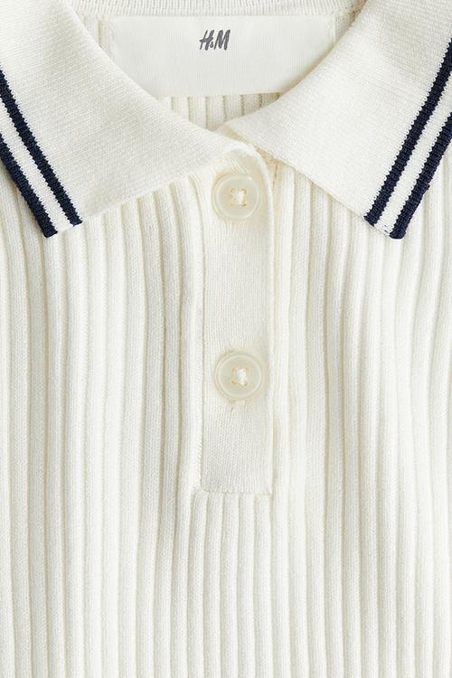 Rib-knit collared top - white