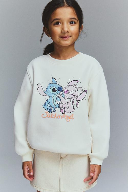Motif-detail sweatshirt - cream lilo & stitch 