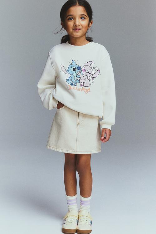Motif-detail sweatshirt - cream lilo & stitch 