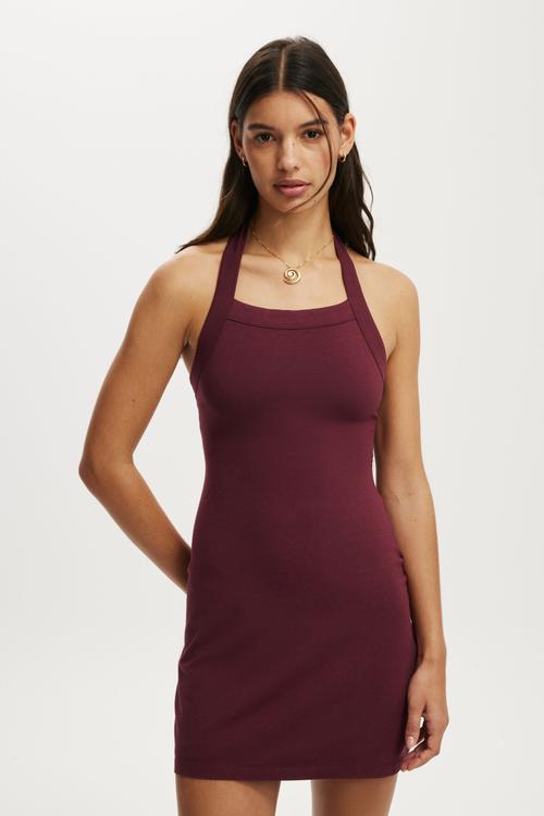 Hailey halter mini dress - sour cherry