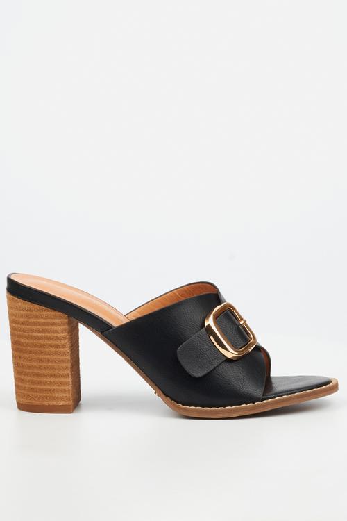 Almond 2 block heel mule - black