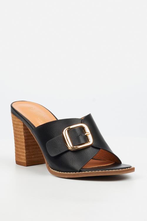Almond 2 block heel mule - black