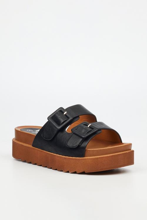 Patos 3 two strap slide - black