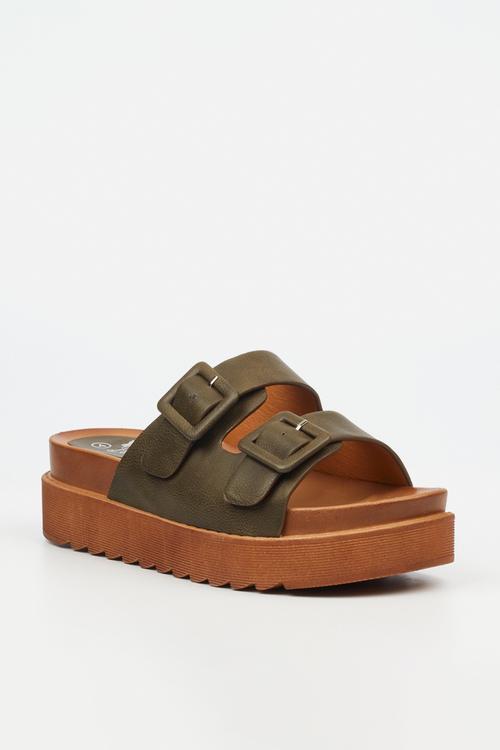 Patos 3 two strap slide - olive
