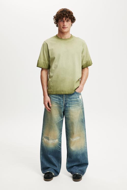Cropped Fit Y2K T-shirt - Grass Green Panel