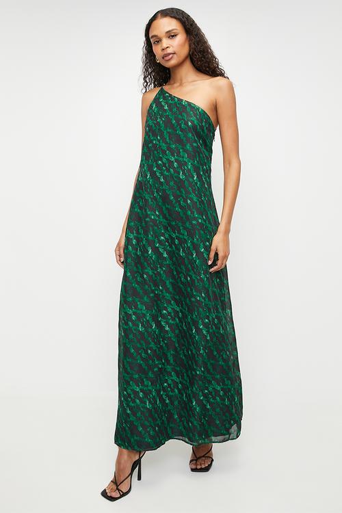 Printed asymmetric maxi dress - green