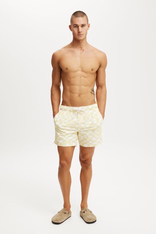 Stretch Swim Short - Yellow Check Geo