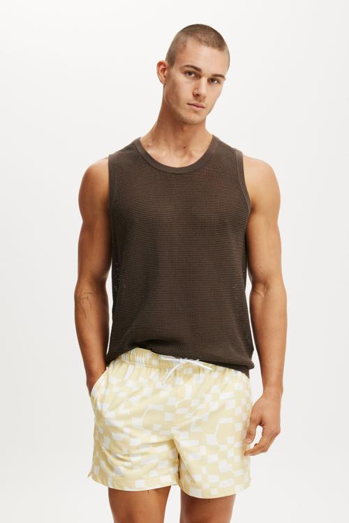 Stretch Swim Short - Yellow Check Geo
