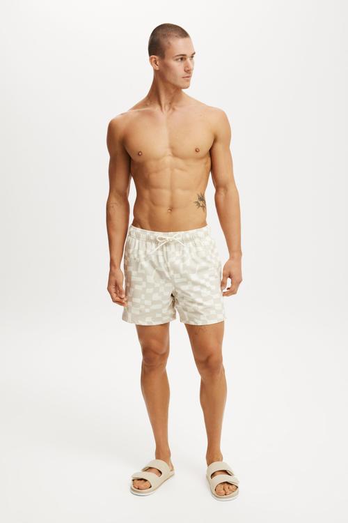 Stretch Swim Short - Stone Check Geo