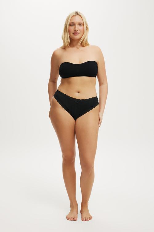 Organic cotton lace cheeky brief - black pointelle