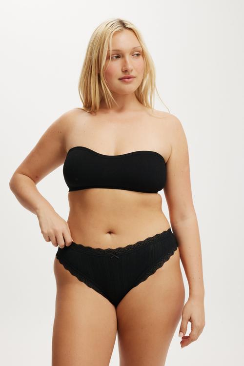 Organic cotton lace cheeky brief - black pointelle
