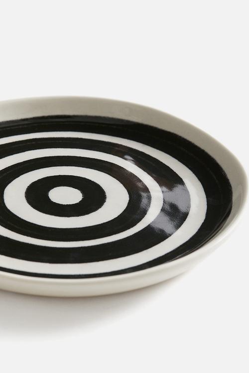Patterned stoneware side plate - black/white