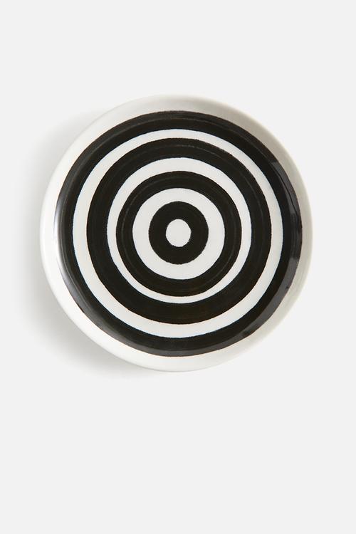 Patterned stoneware side plate - black/white