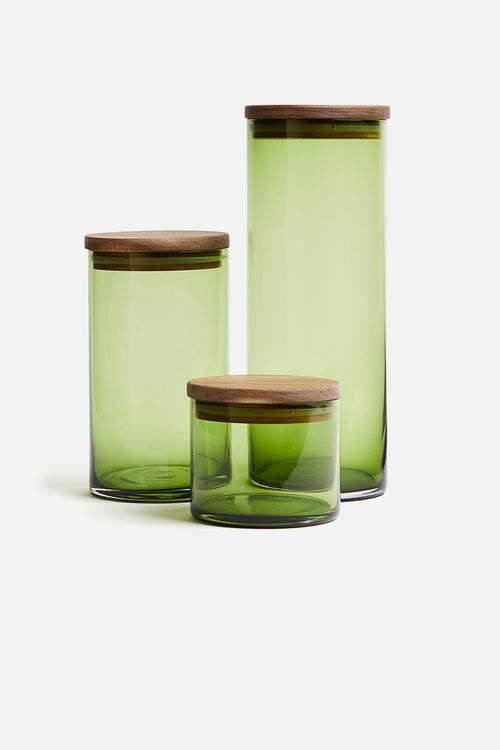 Tall glass jar with lid - green