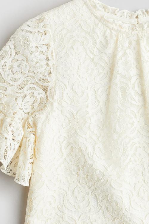 Frill-trimmed lace dress - cream