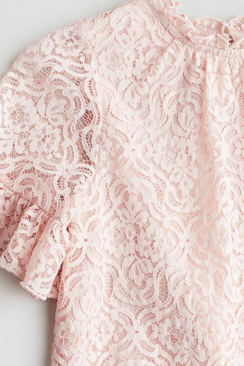 Frill-trimmed lace dress - light pink