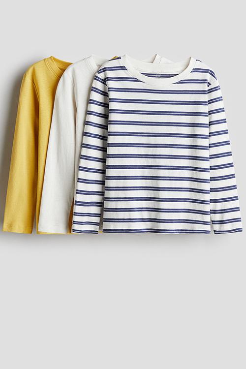 3 pack long-sleeved t-shirts - yellow & white striped