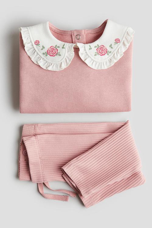 2-Piece top and leggings set - pink roses