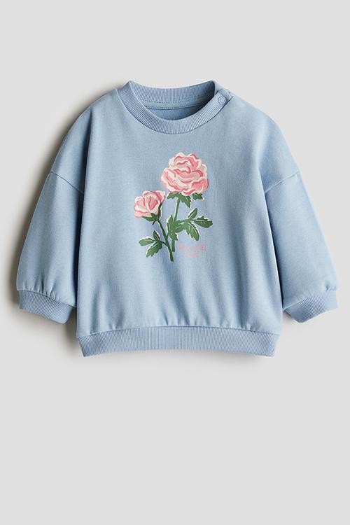 Printed sweatshirt - dusty blue & flowers