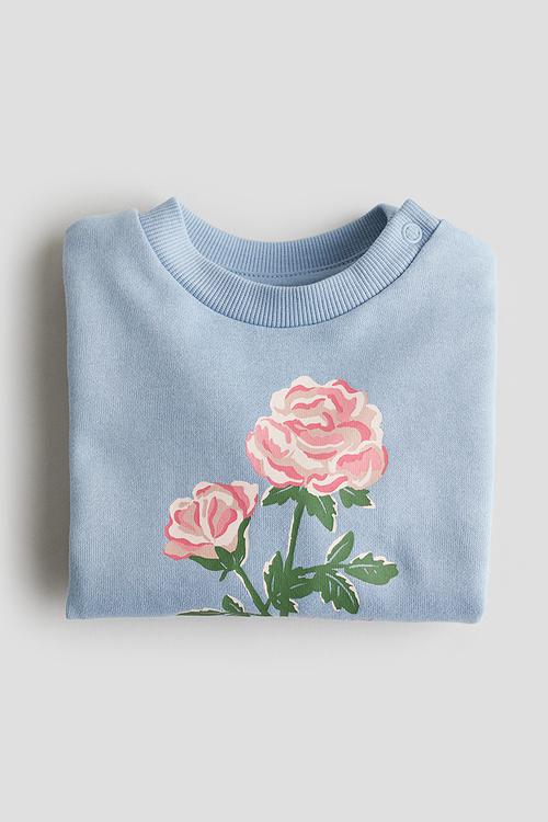 Printed sweatshirt - dusty blue & flowers
