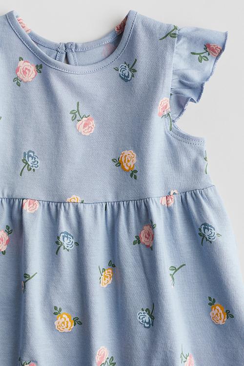 Printed cotton dress - blue floral 