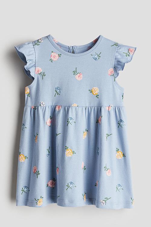 Printed cotton dress - blue floral 