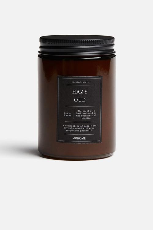 Small scented candle in glass holder - hazy oud