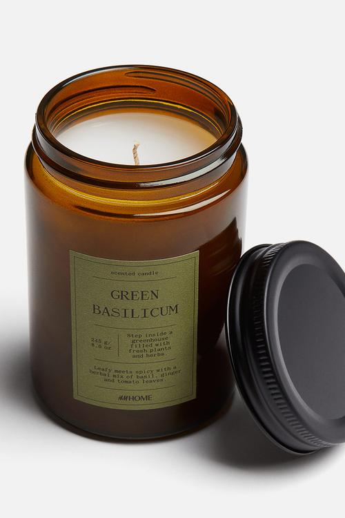 Small scented candle in glass holder - green basilicum